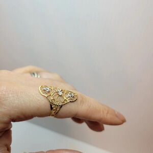14K yellow white gold filigree  ring